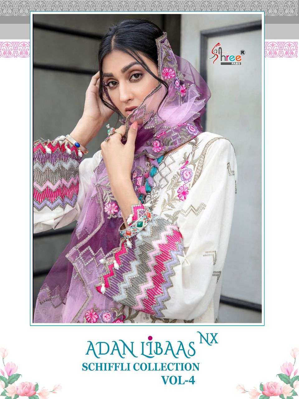 SHREE FABS PRESENTS ADAN LIBAAS SCHIFFLI COLLECTION VOL 4 WHOLESALE PAKISTANI SUITS